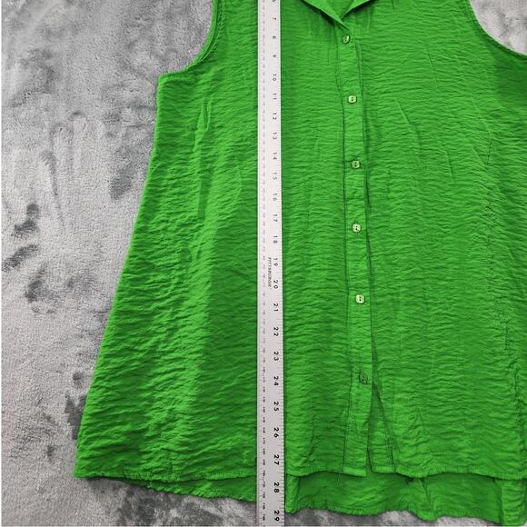 Milano Top Womens L Green Sleeveless Button Front Flowy Crinkle Rayon Blend - Picture 7 of 8